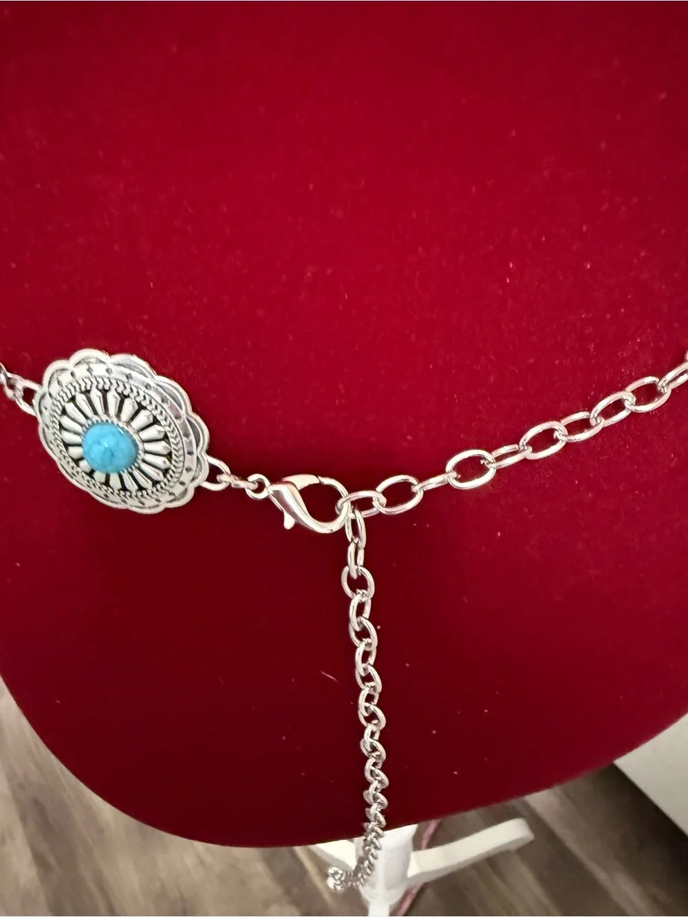Silver and turquoise couch metal belt one size adjustable